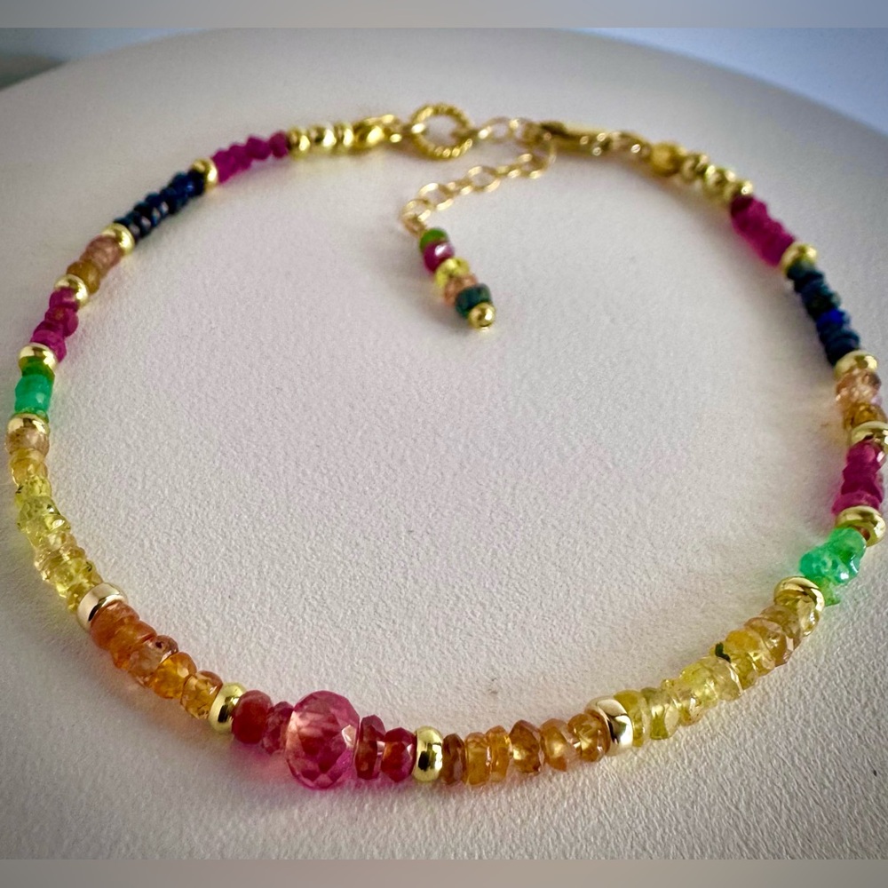 “RARE “ Multi-Colored Sapphire, Padparadscha Focal Bracelet in 14kt Gold Vermeil - Picture 6 of 11